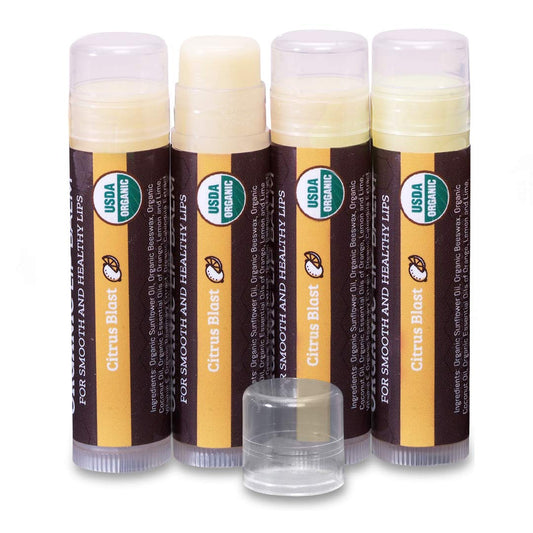 Earth's Daughter USDA Organic Lip Balm Stocking Stuffers 4-Pack Citrus Flavor - Beeswax, Coconut Oil, Vitamin E - Best Lip Repair Chapstick for Dry
