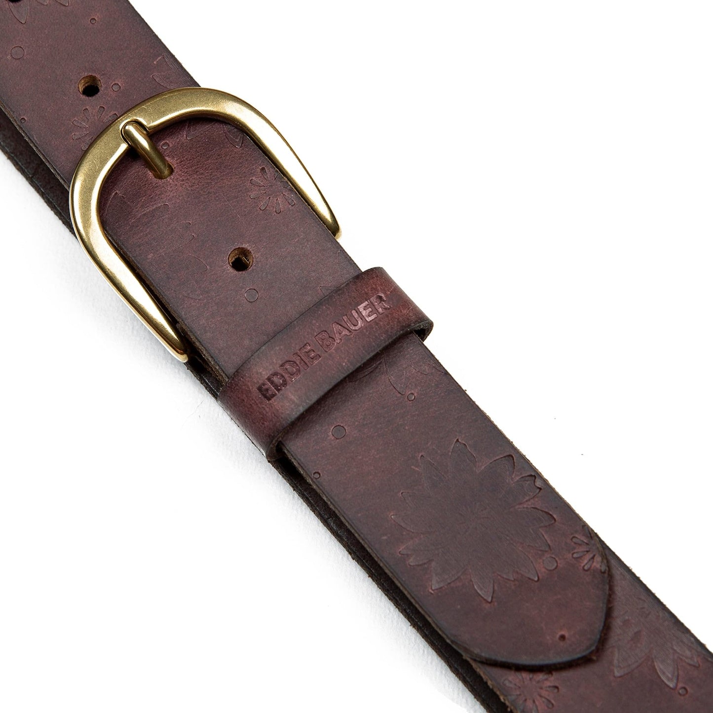 Eddie Bauer Women's Casual Leather Belts with Durable Metal Buckle, Floral Tooled - Brown, Medium