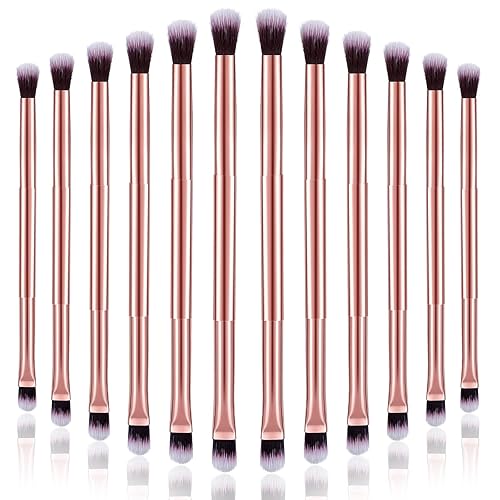 Perthlin 12 Pcs Eyeshadow Smudge Brush 2 in 1 Eyeshadow Double Ended Concealer Brush Under Eye Small Soft Firm Pointed Foundation Makeup Applicator