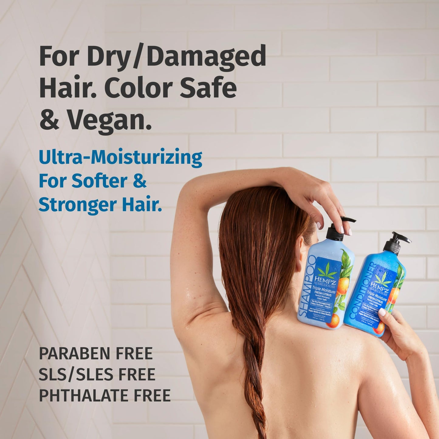Hempz Biotin Conditioner - Triple Moisture Fresh Citrus - Peach & Grapefruit - For Growth & Strengthening of Dry, Damaged and Color Treated Hair