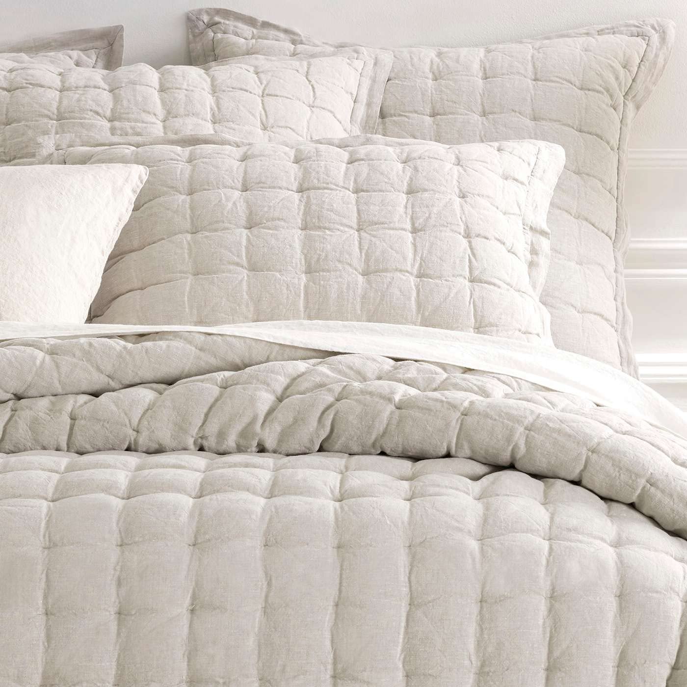 Pine Cone Hill Lush Linen Natural Puff Pillow Sham, Euro Size, Neutral Solid Pattern