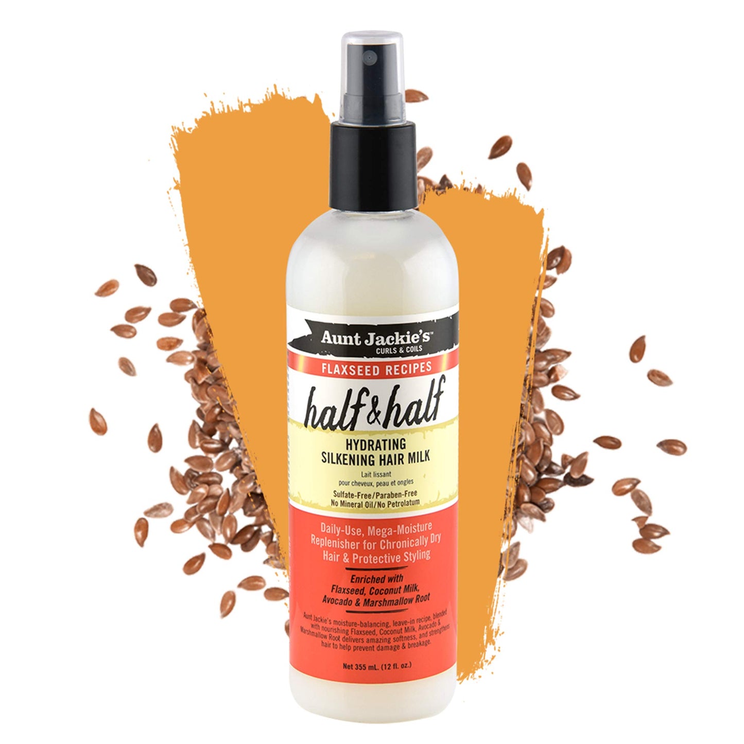 Aunt Jackie's Flaxseed Recipes Half & Half, Hydrating Silkening Hair Milk, For Daily Use, Enriched with Flaxseed, Coconet, Jojoba Oil, Shea Butter