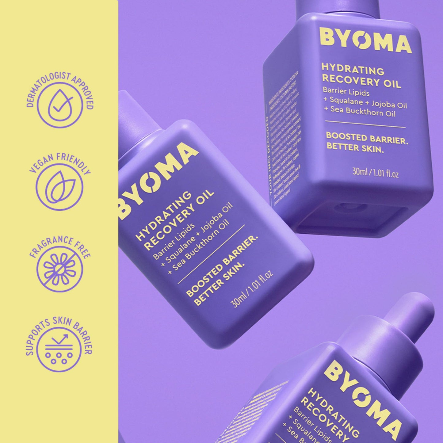 BYOMA Hydrating Recovery Oil - Luxury Face Oil with Squalane, Jojoba Oil & Seabuckthorn Oil - Instant Radiant and Glowy Skin - Barrier Repair Facial Beauty and Personal Care BYOMA