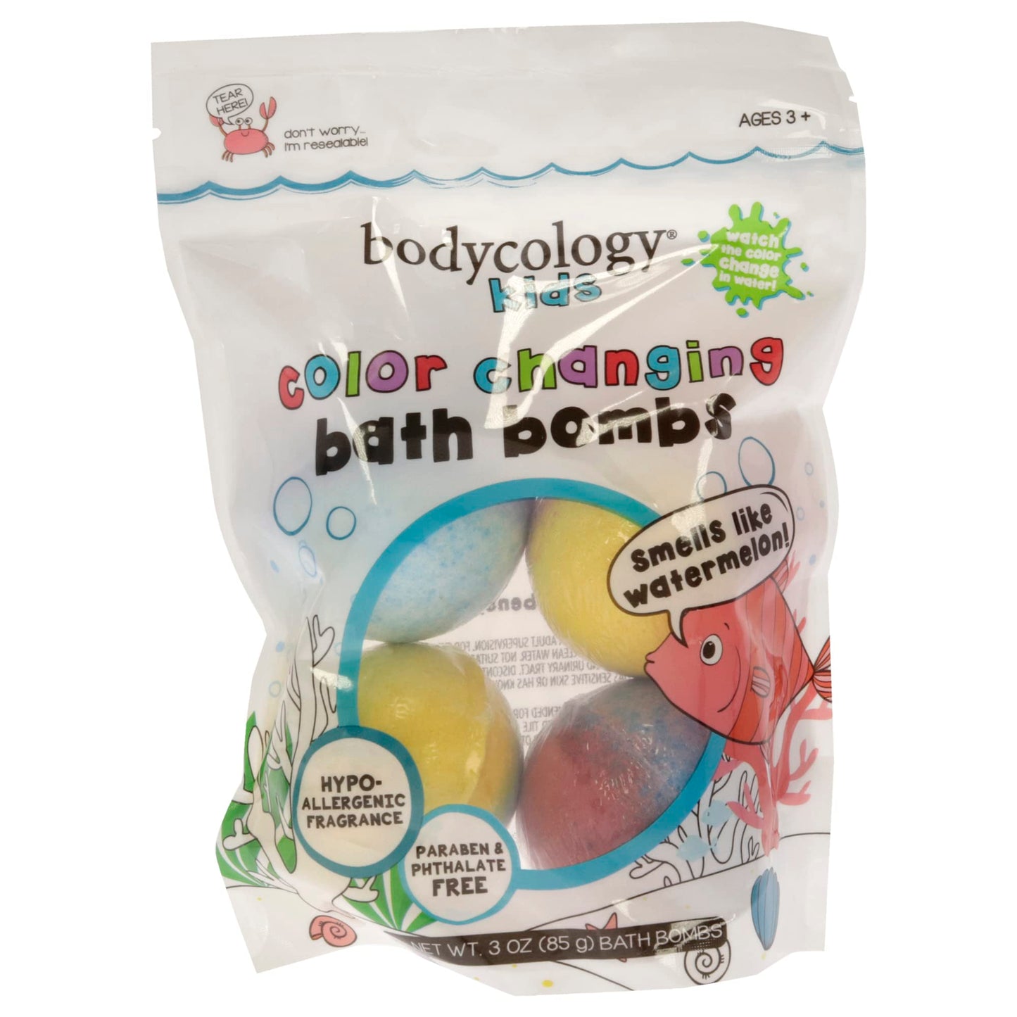 Bodycology Color Changing Bath Bombs - Watermelon Bath Bomb Kids 4 x 3 oz