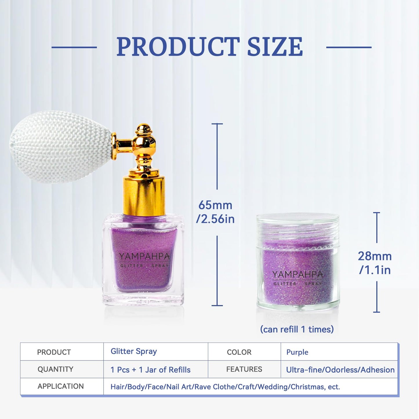 Body Glitter Spray, Purple Glitter Spray for Hair and Body, Include 1 Jar of Refills