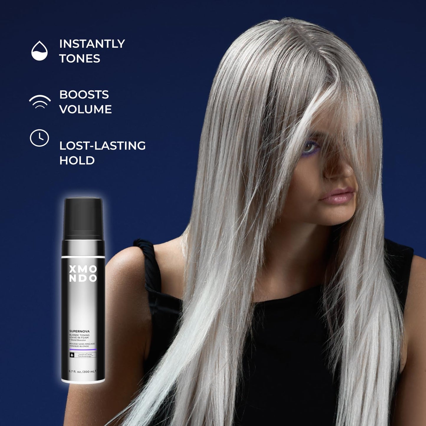 XMONDO Hair Supernova Blonde Toning Leave-In Foam, Vegan Formula Hair Toner Foam for Reducing Brassy and Yellow Tones on Blonde, Highlighted, and Gray