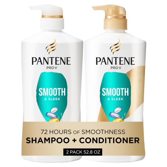 Pantene Shampoo & Conditioner Set, Smooth and Sleek - Frizz Control with Antioxidants, Nourishing for All Hair Types - Curly, Dry, Color-Treated, 52.8