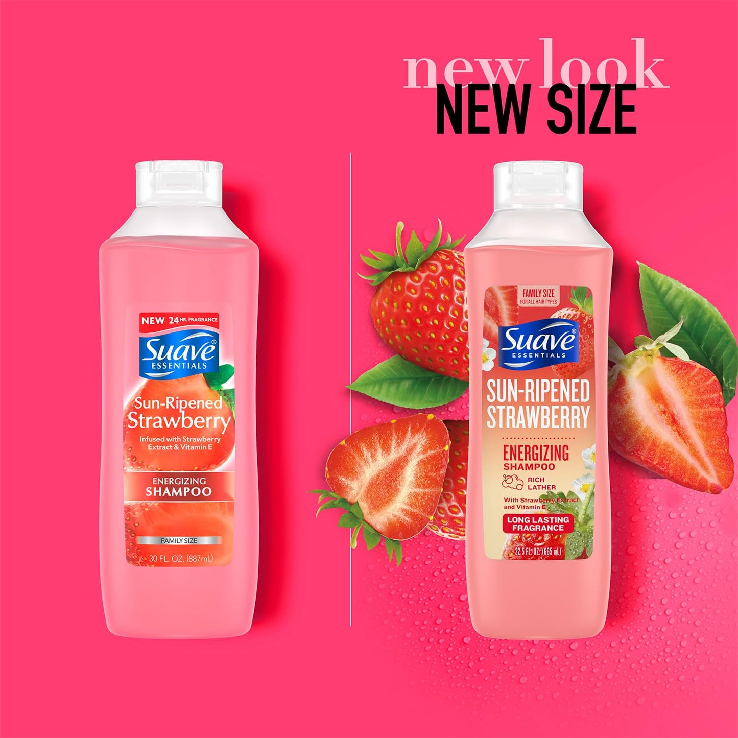 Suave Shampoo, Sun-Ripened Strawberry Family-Size 2-Pack - Energizing Shampoo with Strawberry Extract & Vitamin E, 22.5 Oz Ea