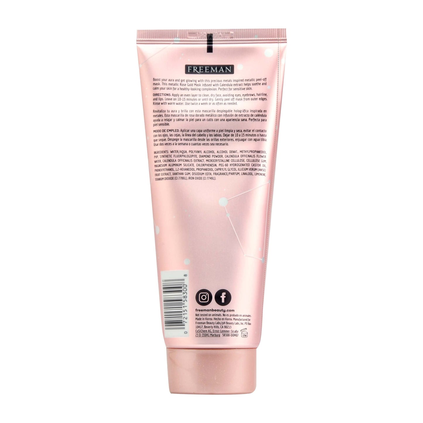 Cosmic Metallic Peel-Off Mask - Soothing Rose Gold by Freeman for Women - 6 oz Mask