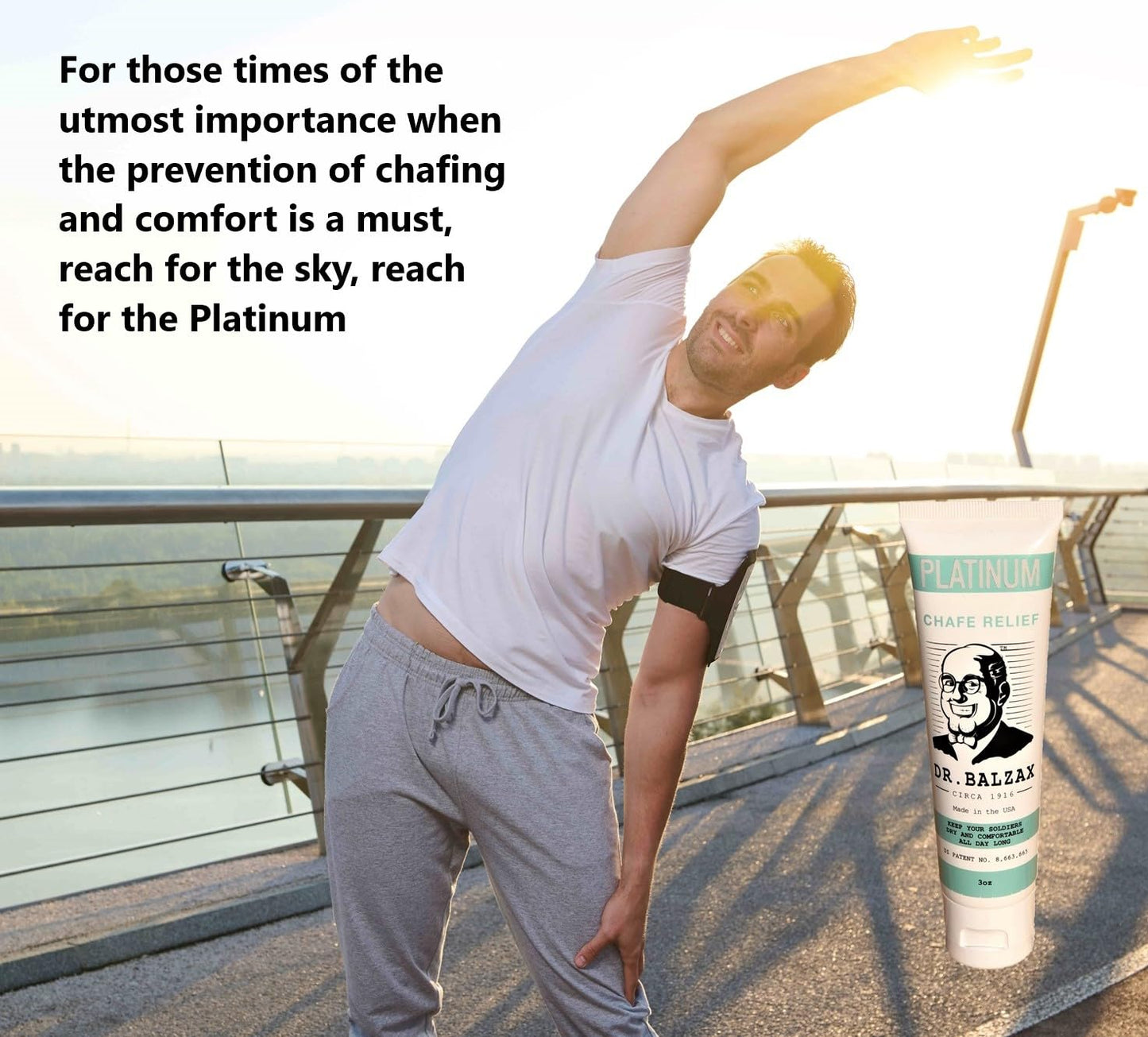 Dr. Balzax Platinum Prevents Skin Chafing & Irritation. Trusted Protection. An Anti-Chafe Cream for Long Lasting Chafing Protection. Non Sticky. Quick
