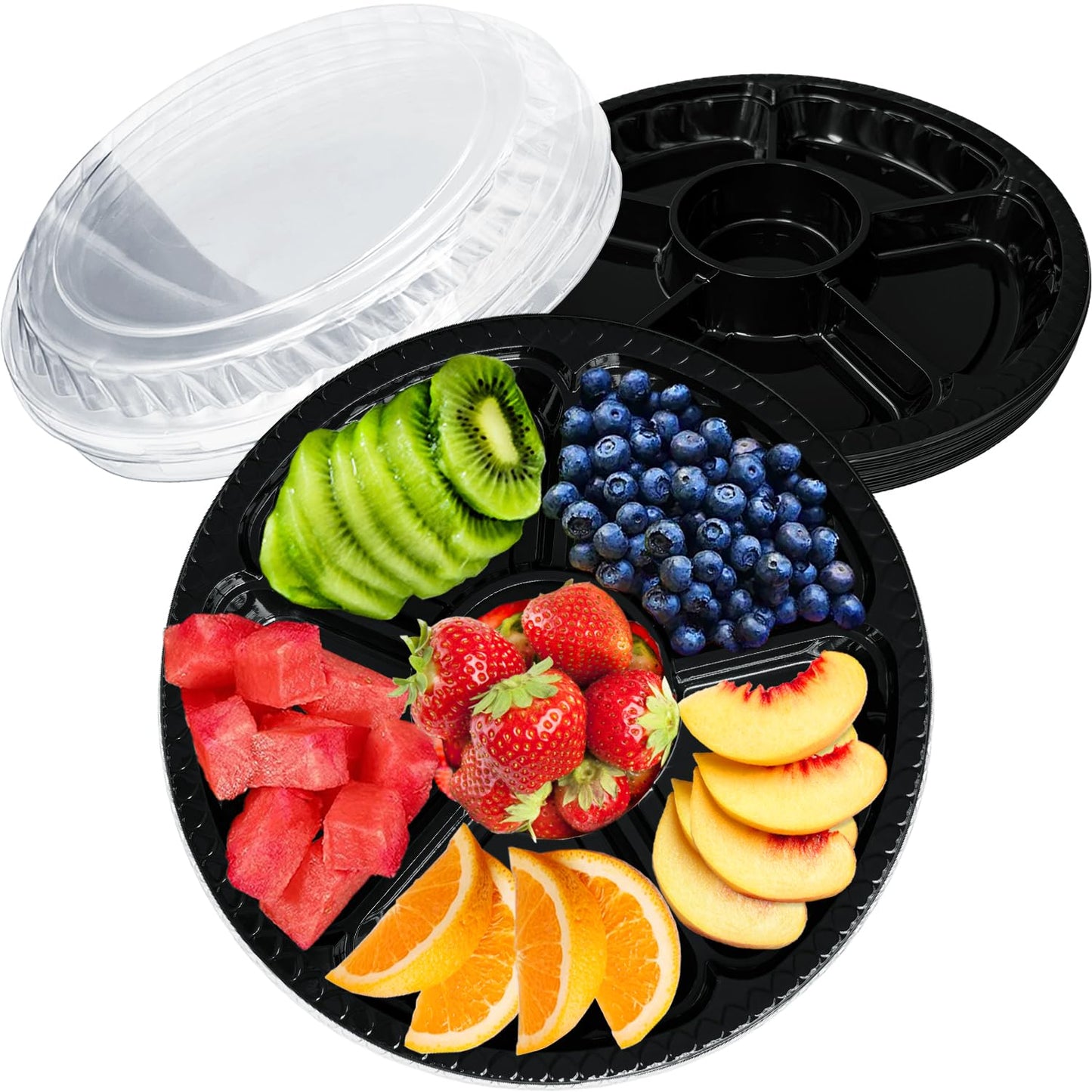 12 Pack Plastic Appetizer Trays with Lid,Disposable Clear Divided Serving Tray,6 Sectional Round Food Storage Container Platter…