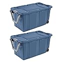 Ouyniei Heavy-Duty Wheeled Storage Totes, Blue Industrial Container with Latching Lid, 40 Gallon Capacity, 36.75x21.38x18 Inches, 2 Pack