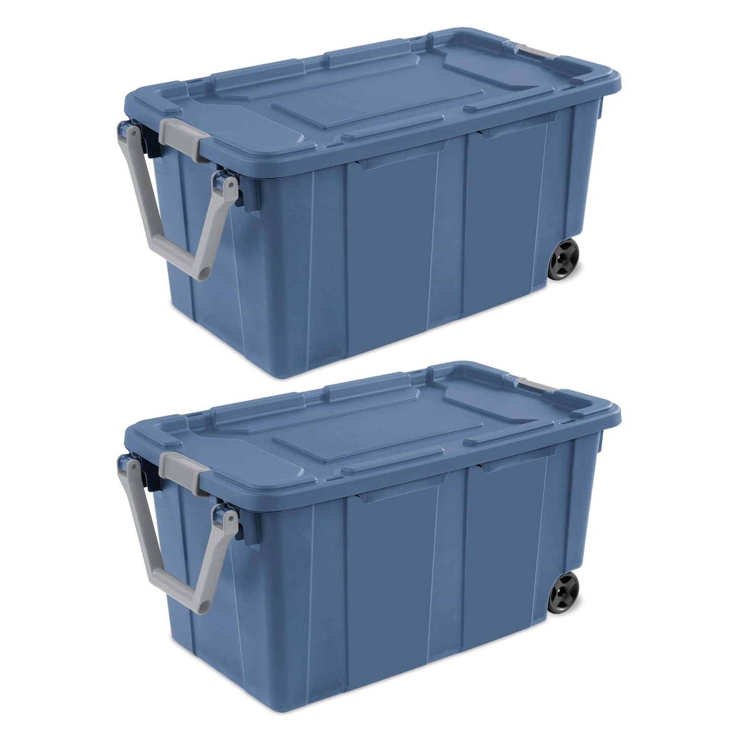 Ouyniei Heavy-Duty Wheeled Storage Totes, Blue Industrial Container with Latching Lid, 40 Gallon Capacity, 36.75x21.38x18 Inches, 2 Pack
