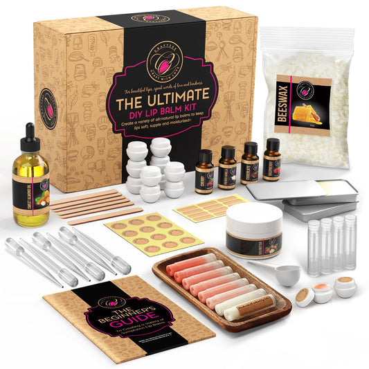 CraftZee ?????????????? Lip Balm Making Kit. DIY Lip Gloss Pack, Natural Beeswax, Shea Butter, Sweet Almond Oil, Essential Oils, Tools, Instruction Manual