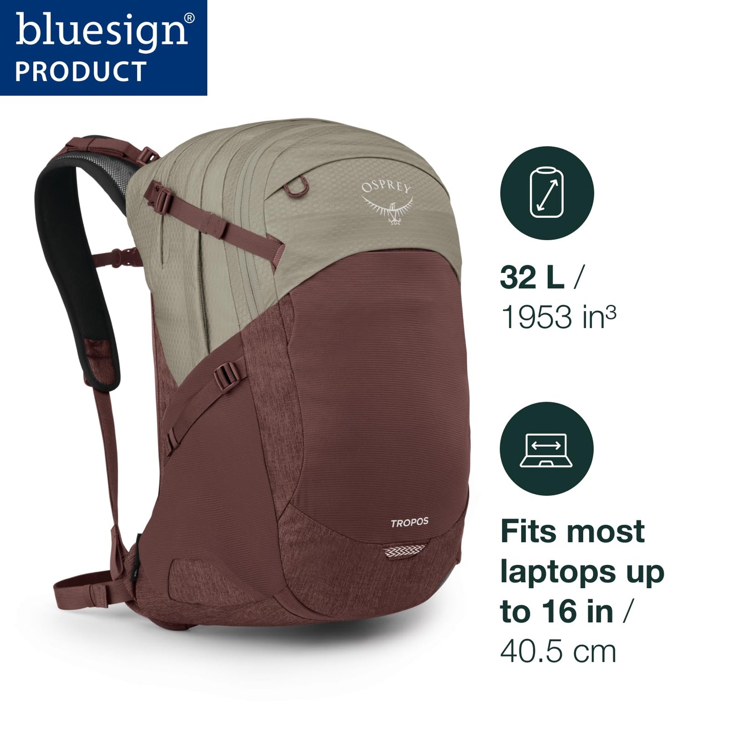 Osprey Tropos Laptop Backpack, Tungsten Soundwave/Grey Heather
