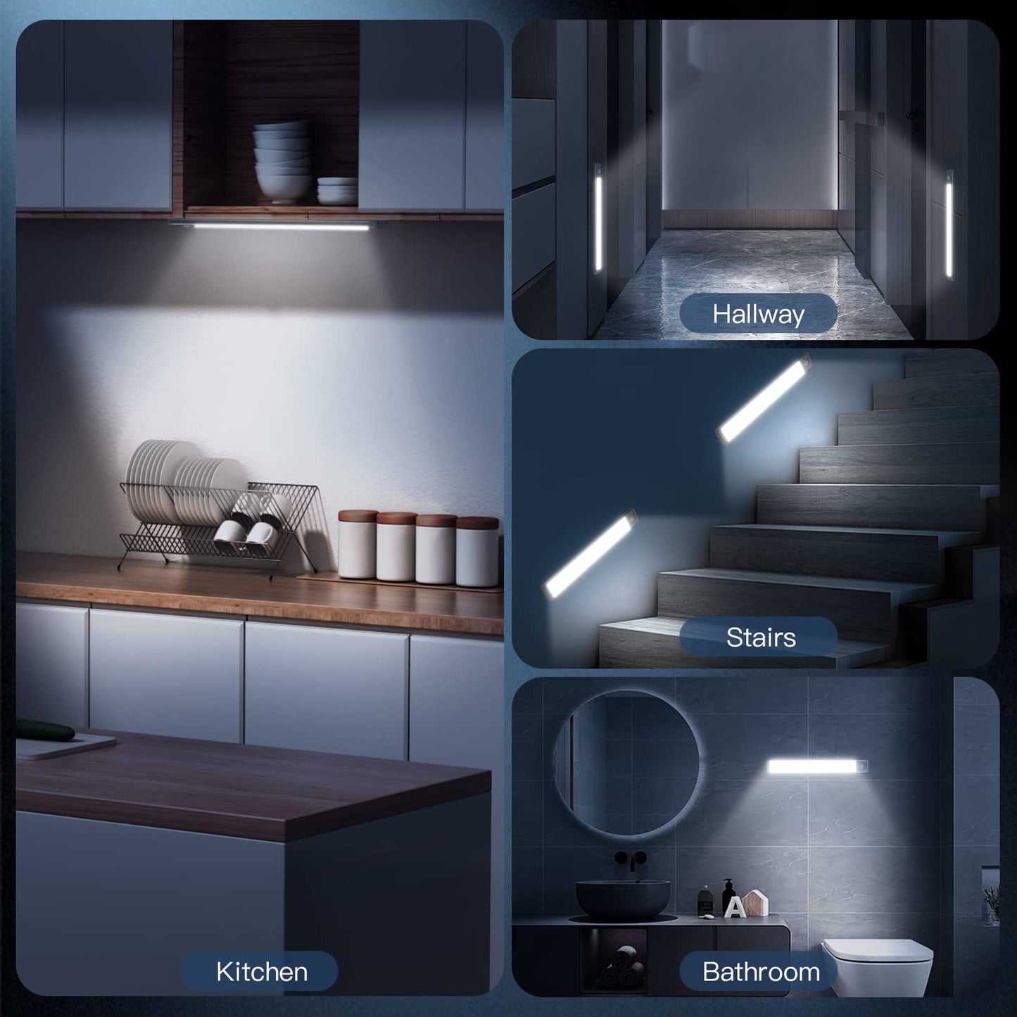 MCGOR 10" Under Cabinet Lights – 2-Pack Rechargeable Motion Sensor, 5-Level Dimmable Magnetic LED for Kitchen, Closet, Stairs