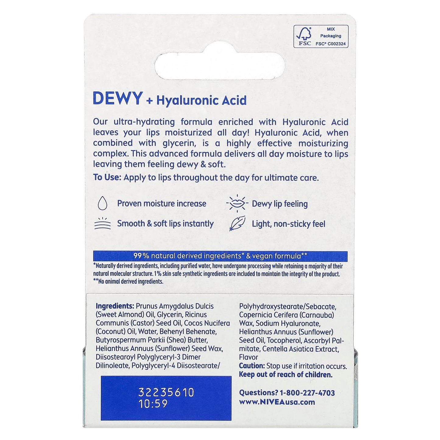 Nivea Dewy Lip Care Stick with Hyaluronic Acid, 0.18 oz