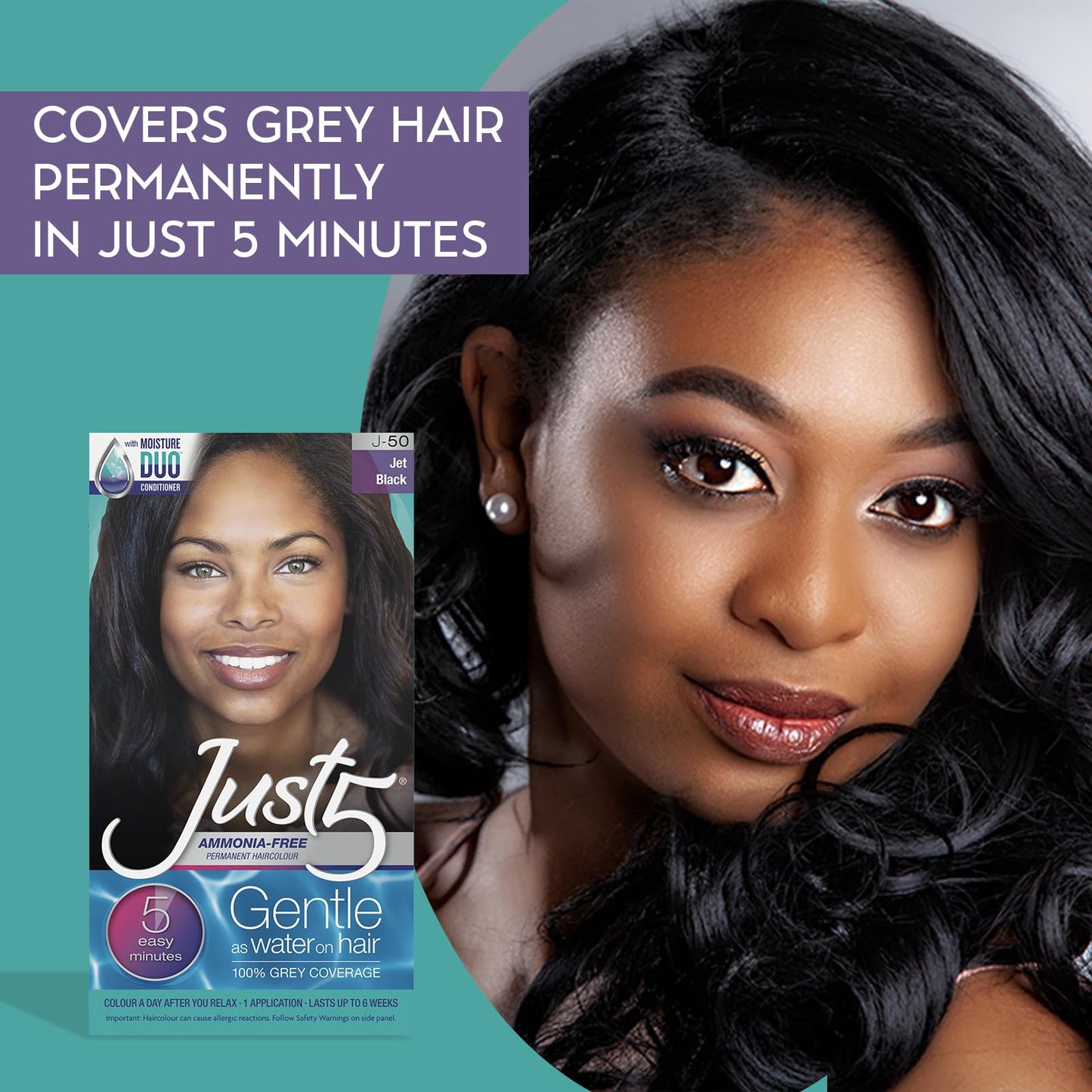 Just 5 Women's 5 Minute Permanent Hair Color with Conditioner, Grey Hair Coloring for Women - Black