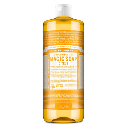 Dr. Bronner's Pure-Castile Magic Soap Liquid (Citrus, 32 Ounce - Made with Regenerative Organic Certified Oils, 18-in-1 Uses: Face, Body, Hair