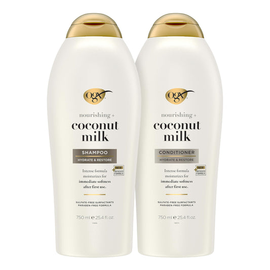 OGX Shampoo and Conditioner Set, Nourishing + Coconut Milk, Shampoo and Conditioner for Moisturizing & Strengthening Hair Care, Formulated without