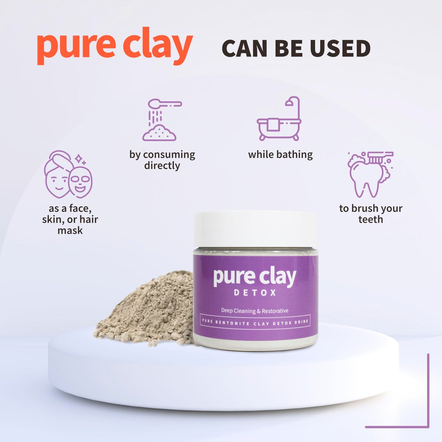Pure Clay Detox | Therapeutic Grade Calcium Bentonite Clay Powder | GRAS-Affirmed | Indian Healing Face Mask | Deep Pore Cleansing | Body Wrap Hair