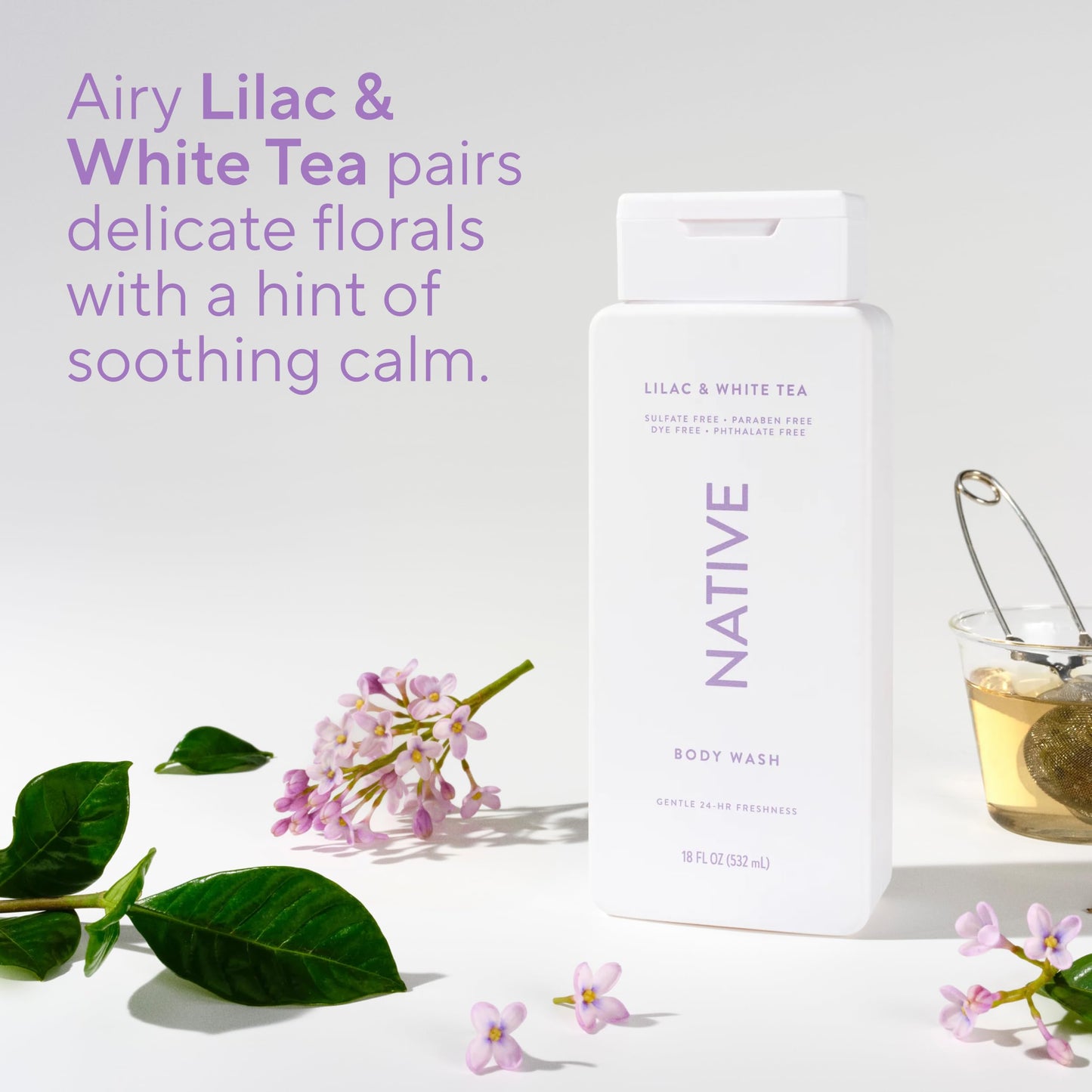 Native Body Wash Contains Naturally Derived Ingredients | For Women & Men, Sulfate, Paraben, & Dye Free Leaving Skin Soft and Hydrated | Lilac & White
