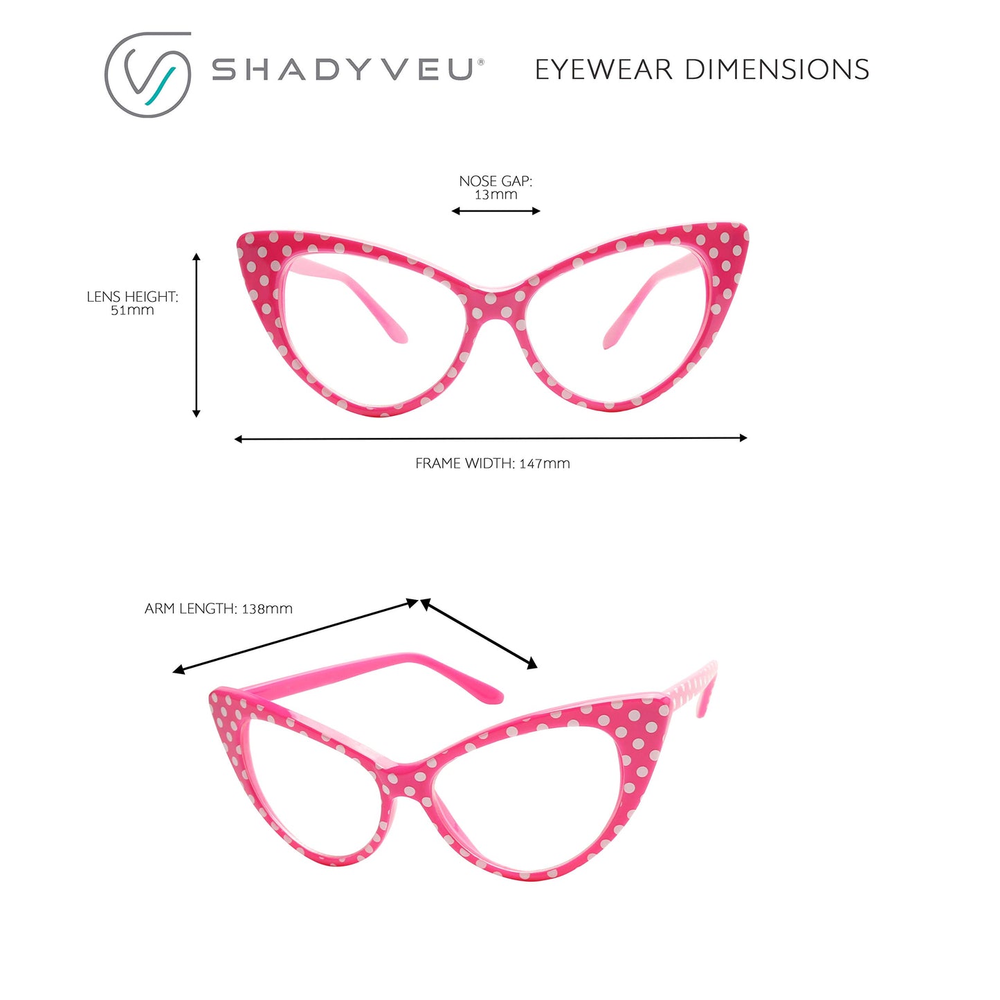 ShadyVEU High Pointed Polka Dot Cat Eye Glasses Clear Non Prescription Lens Lolita 50s Greaser Retro Sunglasses (Black Polka Dot Frame)