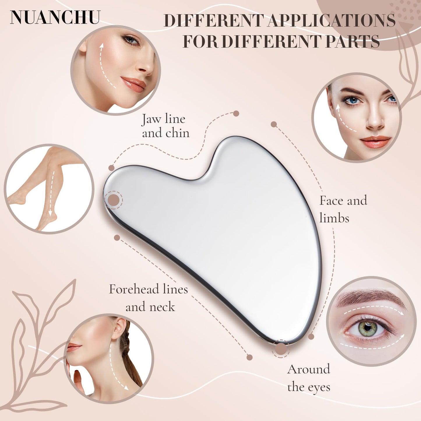 Nuanchu Stainless Steel Gua Sha Facial Tool, Metal Gua Sha for Lymphatic Drainage, Guasha Face Sculpting Double Chin Reduce with Pouch Self Care Beauty and Personal Care Nuanchu