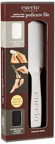 Cuccio Naturale Reusable Stainless Steel Pedicure File Kit - Includes 15 Black 80 Grit and 15 White 180 Grit Disposable Abrasive Refills - 100%