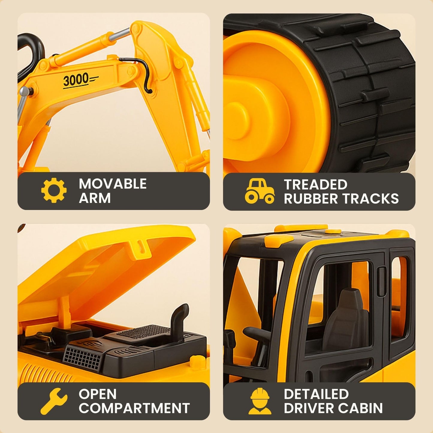 Liberty Imports 15" Oversized Construction Truck Toys for Kids - 1:22 Scale Friction Powered Vehicles with Realistic Moving Parts (Excavator)