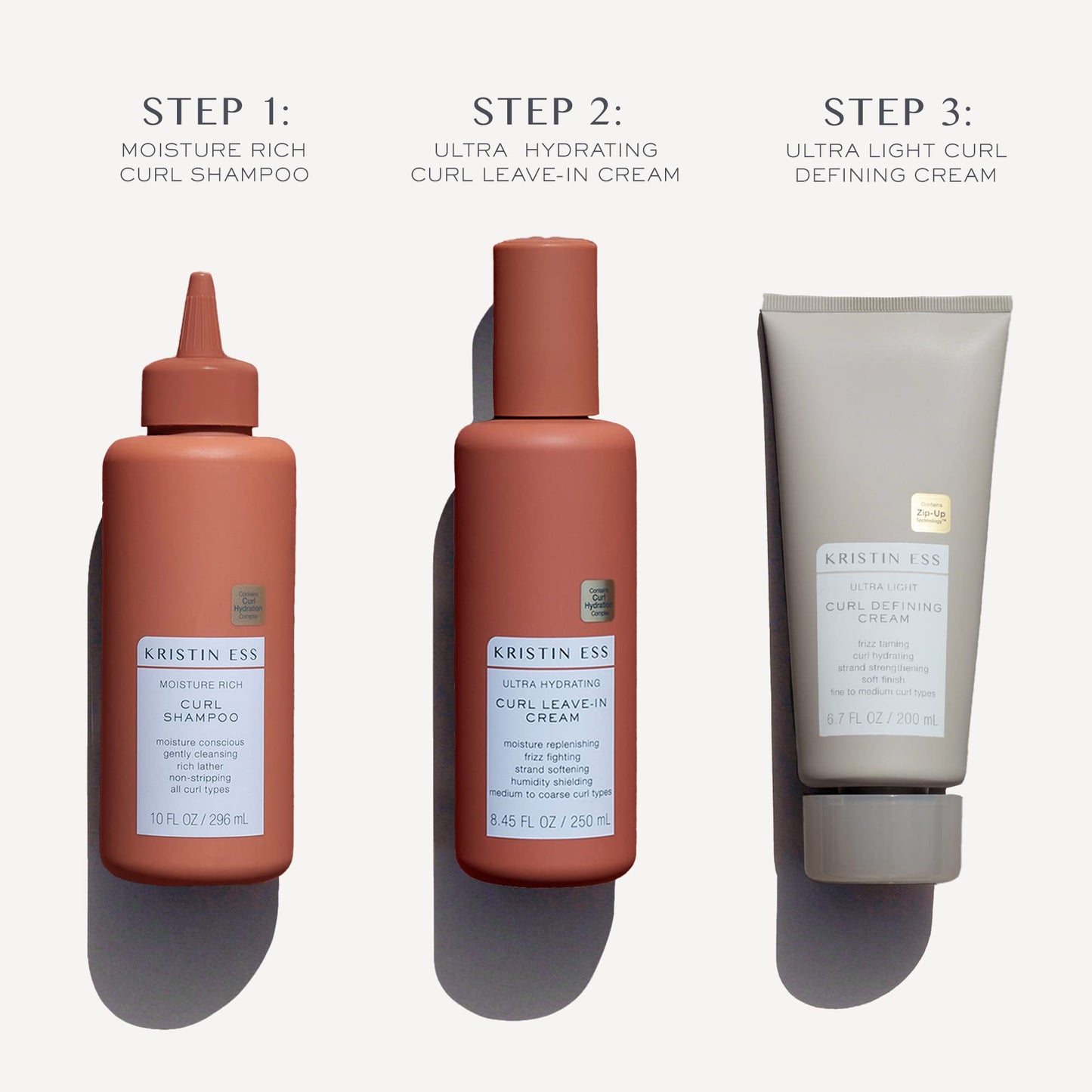 Kristin Ess Bouncy Curls Curly Hair Care Set - Moisturizing Shampoo, Hydrating Leave In Conditioner, Ultra Light Curl Defining Cream for Anti Frizz