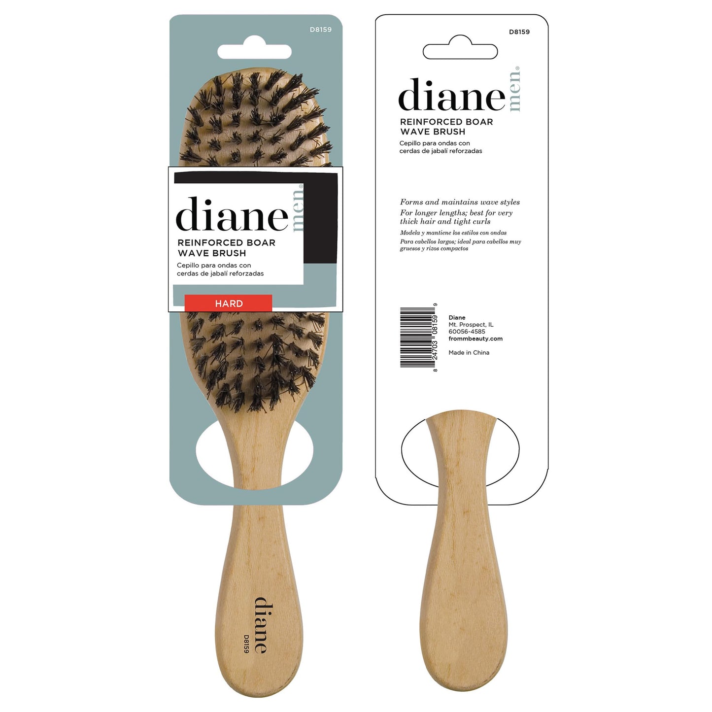 Diane Reinforced Boar Bristle Wave Brush for Men and Barbers - Hard Bristles for Thick to Coarse Hair - Use for Detangling, Smoothing, Wave Styles