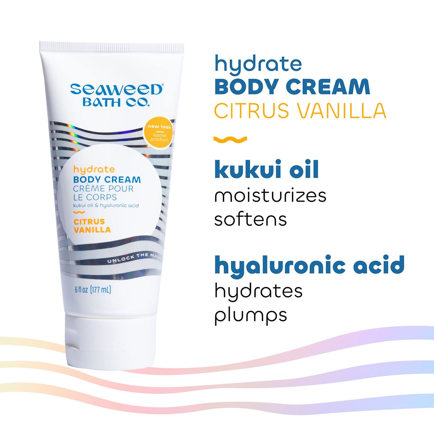 Seaweed Bath Co. Hydrate Body Cream, Citrus Vanilla Scent, 6 Ounce, Nourishing Hand & Body Lotion Moisturizer for Dry Skin, with Sustainably Harvested