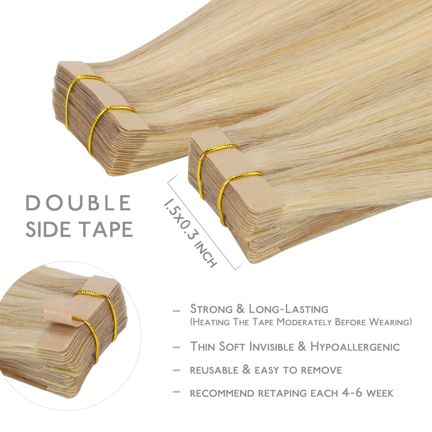 WENNALIFE Tape in Hair Extensions Human Hair, 20pcs 50g 16 inch Light Blonde Highlighted Golden Blonde Remy Hair Extensions Straight Human Hair Tape Beauty and Personal Care Wennalife