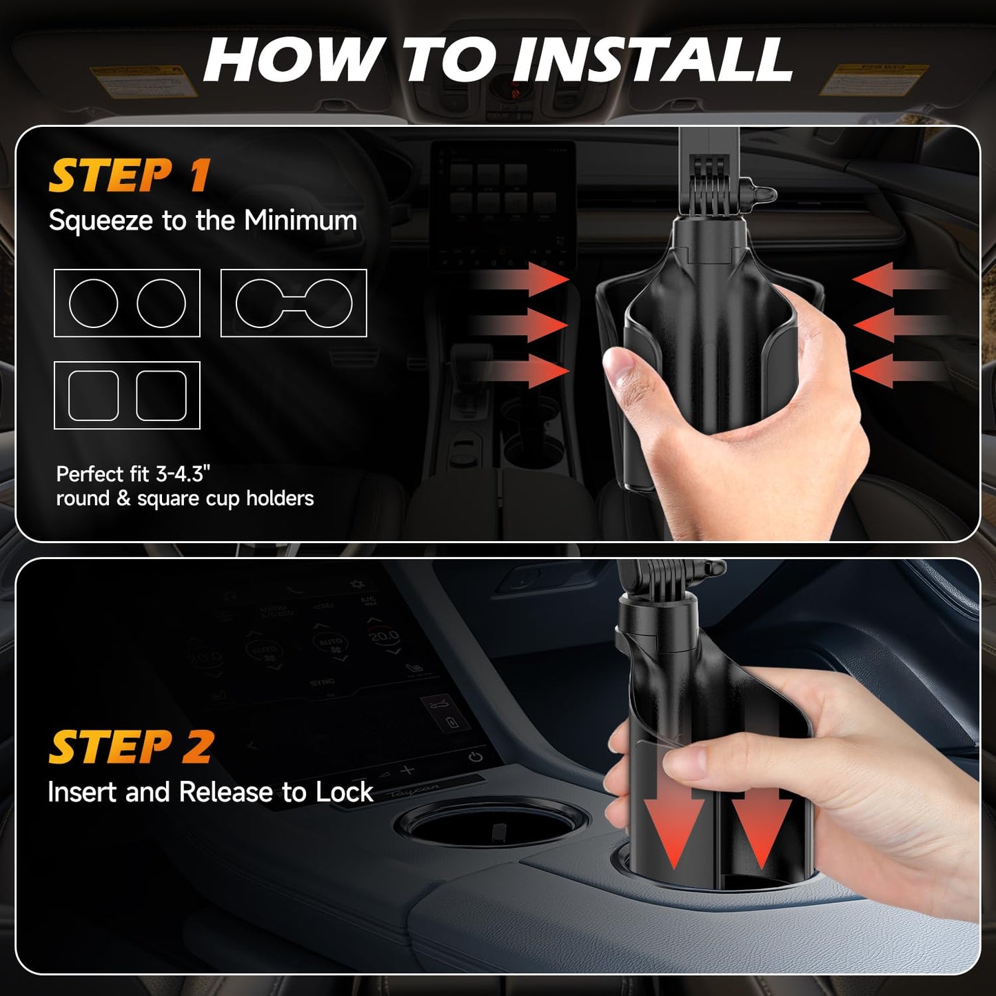 AUNC Phone Holders for Your Car,2 in 1 Car Phone Holder with Two Adjustable Bases,Long Arm with 360°Rotation Cup Phone Holder for Car Compatible…