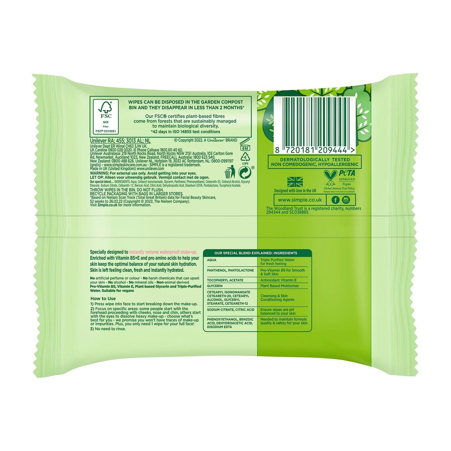 Simple Kind To Skin Cleansing Facial Wipes - 25 Wipes