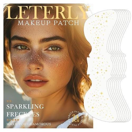 Leterly 24 Pcs Glitter Freckles Face Tattoo,Gold Face Glitter Makeup Patches Cute Sparkle Freckles Patches Waterproof Makeup Speckles for Face