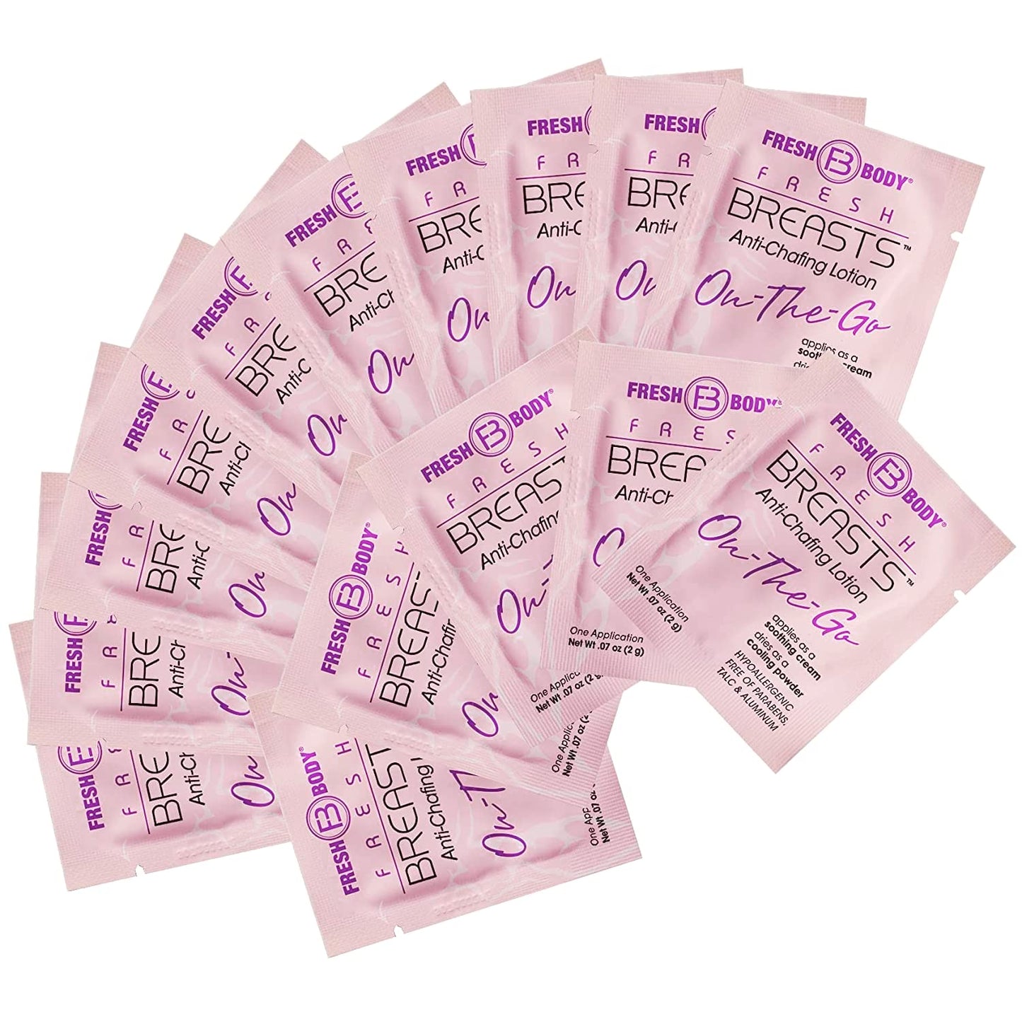 Fresh BREASTS On-The-Go Anti Chafing Deodorant Lotion to Powder - Unscented Travel Size, 0.07oz (15 pack) Anti Chafe Cream for Women, Inner Thighs Beauty and Personal Care Fresh Body FB