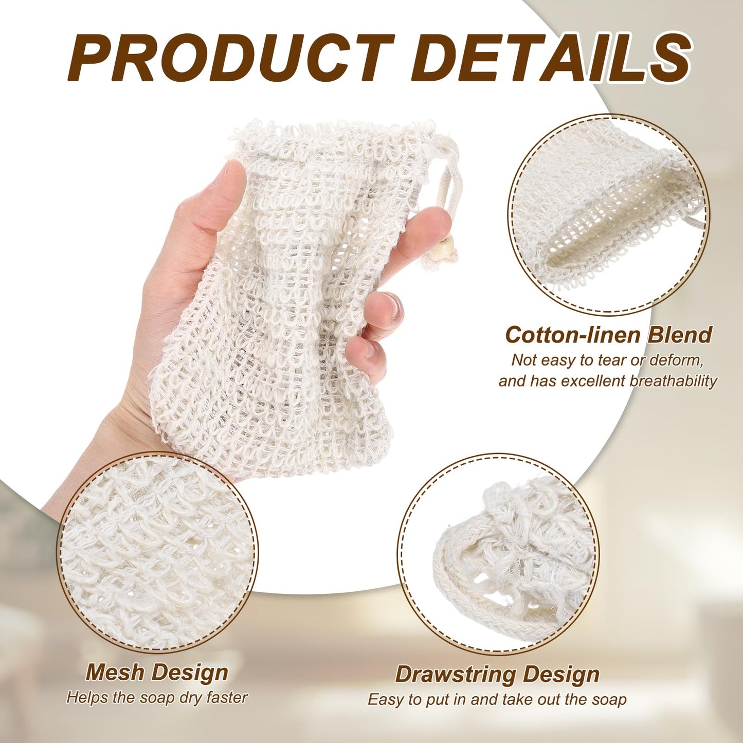 uxcell 5 Pcs Soap Saver Bag, 5.5"x3.5" Mesh Soap Bag with Drawstring Cotton Scrubber Pouch Exfoliating Net for Body Shower Foaming Travel Camping Beauty and Personal Care uxcell