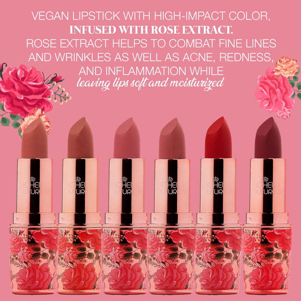 Rachel Couture Matte Lipstick with High Impact Color | Vegan & Cruelty Free | Infused with Rose Extract - 0.12 Oz - Peony