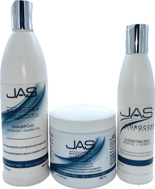 JAS Moroccan Hair Renewal Shampoo and Conditioner 16 Oz + Hydrating Mist 8 fl Oz "Free Lip Plumping Gloss 10 ml" Beauty & Personal Care JAS Systems