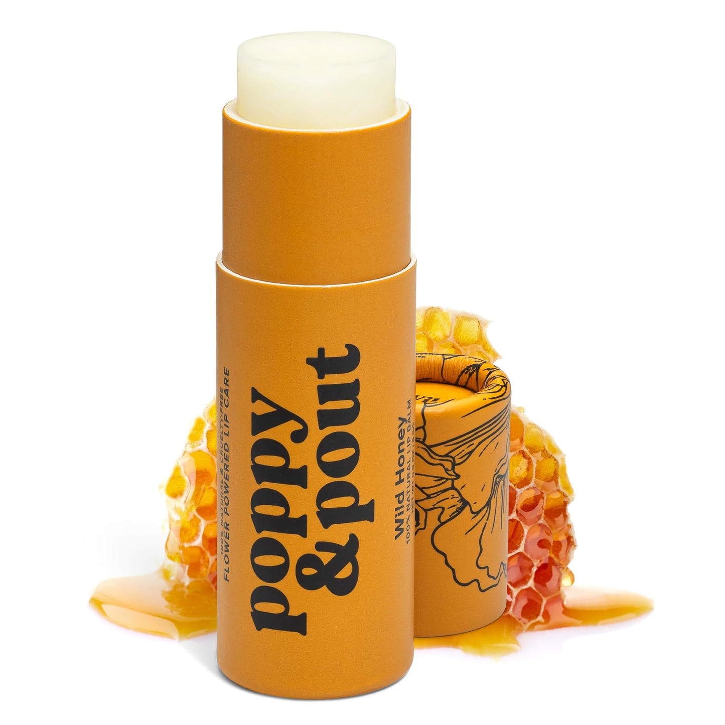 Poppy & Pout Wild Honey Jumbo Lip Balm | All Natural Lip Balms & Moisturizers | Hydrates with Beeswax, Vitamin E, Organic Coconut Oil | Cruelty-Free |