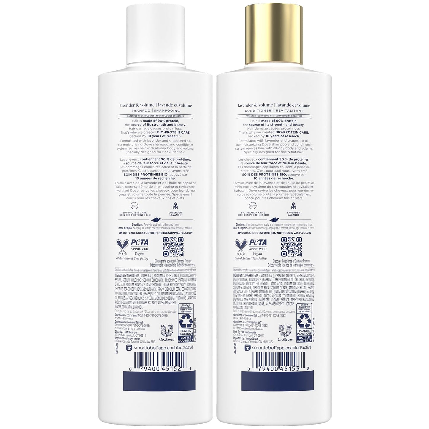Dove Shampoo & Conditioner, Lavender & Volume Damage Therapy - Volumizing Hair Products for Women with Fine, Flat Hair, 12 Oz Ea