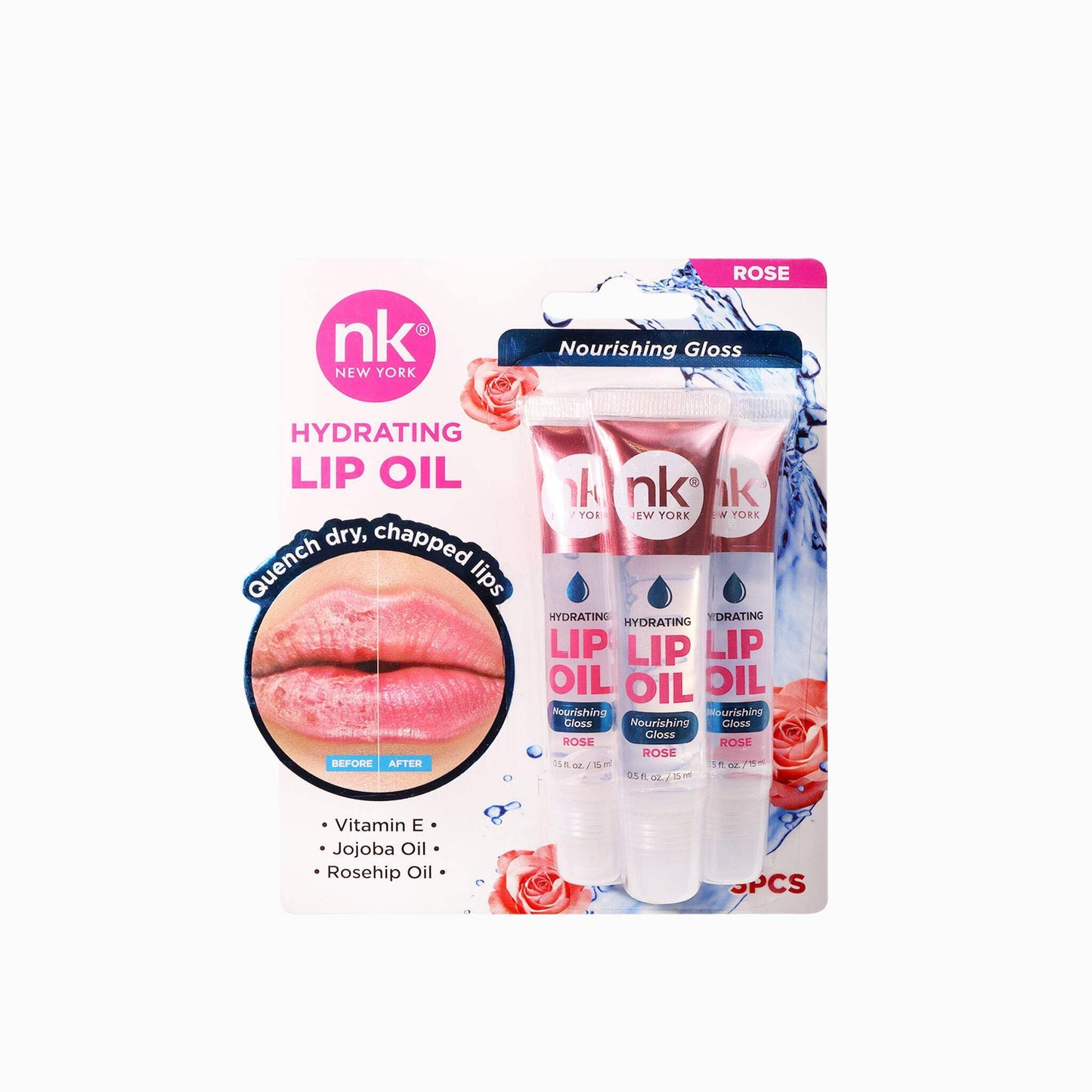 Nicka K New York Hydrating Lip Oil, Nourishing Gloss, Hydrate, Quench Dry Lips (MLTO04 Rose)