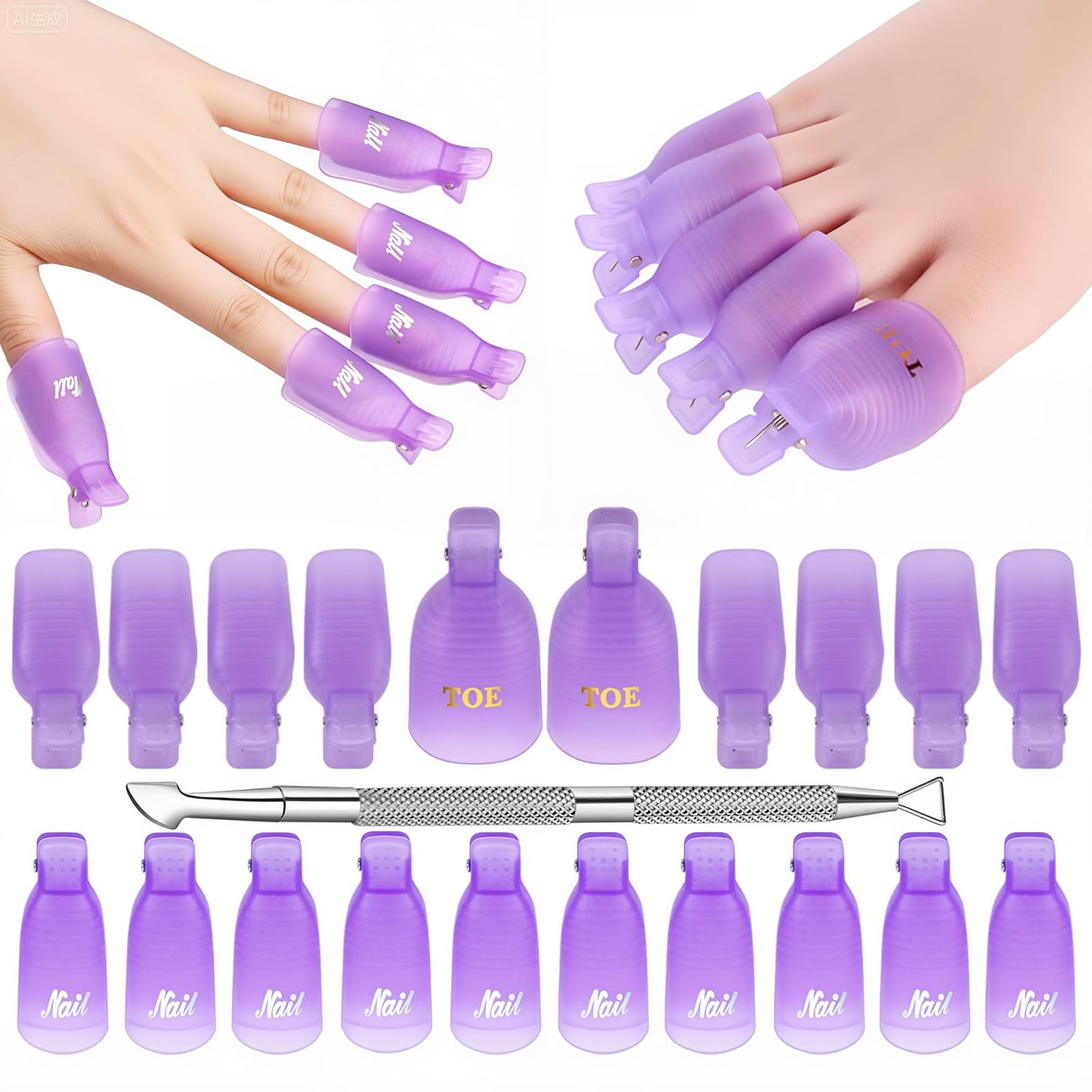 Makartt Nail Polish Remover Clips Kit, 20PCS Reusable Nail Soak Off Clips for Fingers and Toes, Professional Nail Gel Remover Tools with Double-Ended
