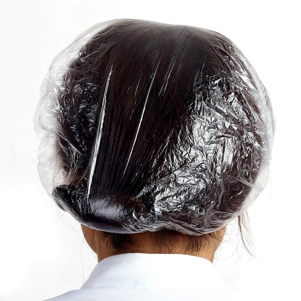 100 PCS Clear Disposable Plastic Shower Caps Large Elastic Thick Bath Cap For Women Spa,Home Use,Hotel and Hair Salon,Pack of 100 Individually Wrapped