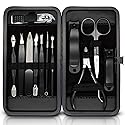 ASH ISLAND Nail Clippers Set - Black Stainless 12 in 1 For Men And Women Manicure Pedicure Travel Kit Luxury Nail File Sharp Nail Scissors Fingernails