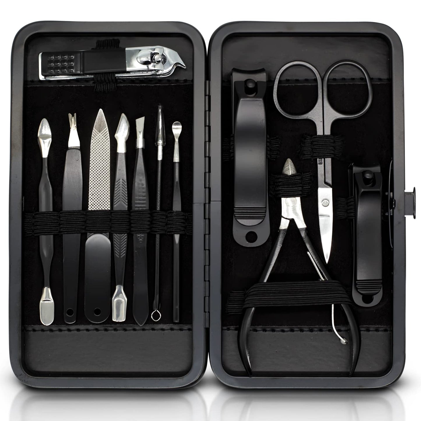 ASH ISLAND Nail Clippers Set - Black Stainless 12 in 1 For Men And Women Manicure Pedicure Travel Kit Luxury Nail File Sharp Nail Scissors Fingernails
