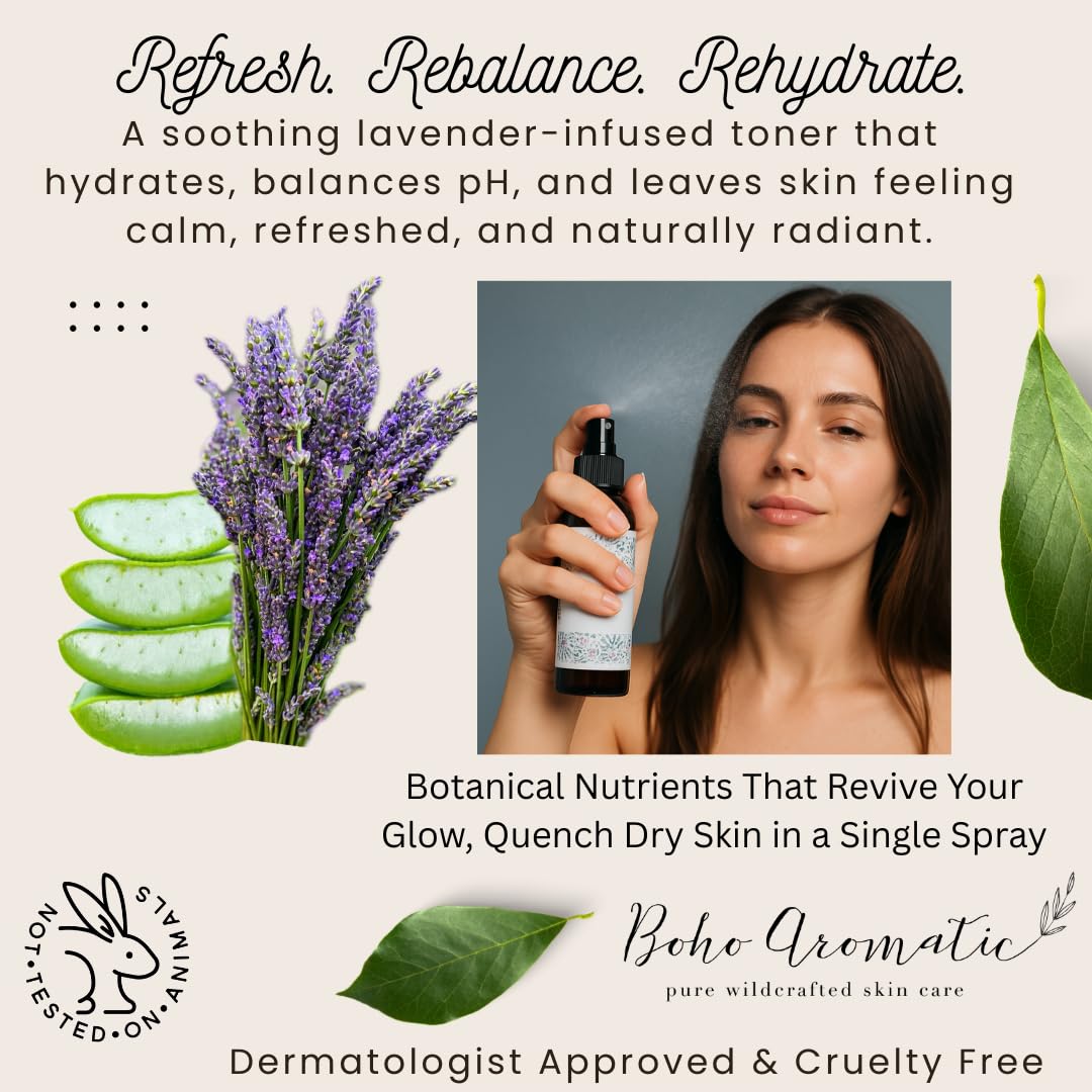 Hydrating Lavender Facial Mist - Natural Face Spray Toner with Pure Lavender Hydrosol - Refreshing & Calming Skincare Mist for Dry or Sensitive Skin
