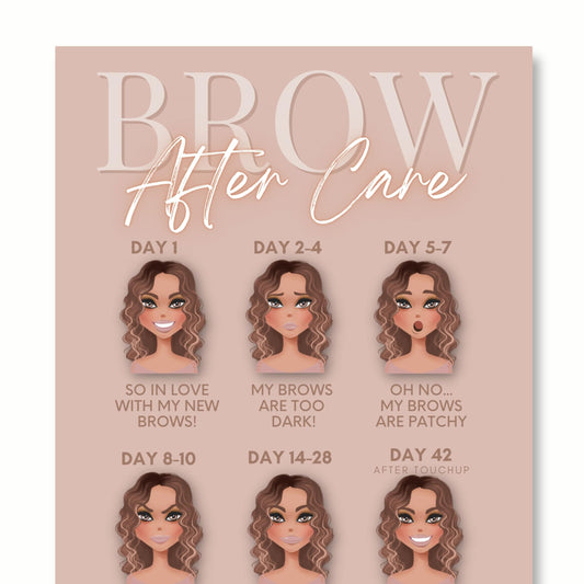 PMU Eyebrow Powder Brow Microblading Aftercare Instruction Cards - 4x6 Inches - Front and Back Stages of brow healing